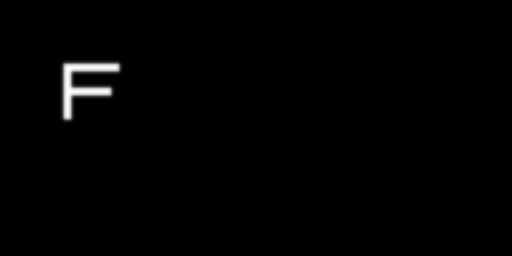 A white 'F' sprite drawn on a black CHIP-8 display, 64×32 upscaled 8×