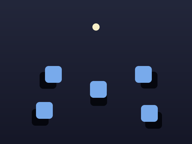 Night mode: icons casting shadows fanned from a user-placed virtual light, on metal